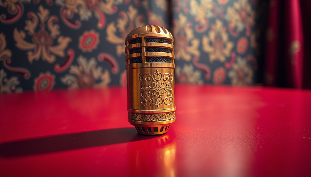 Microphone with Malaysian heritage motifs